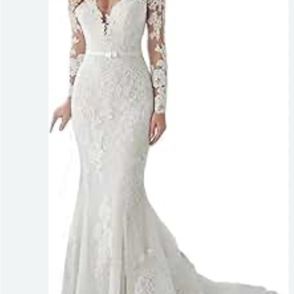 White Cream Buttoned V-Neck Gown Wedding